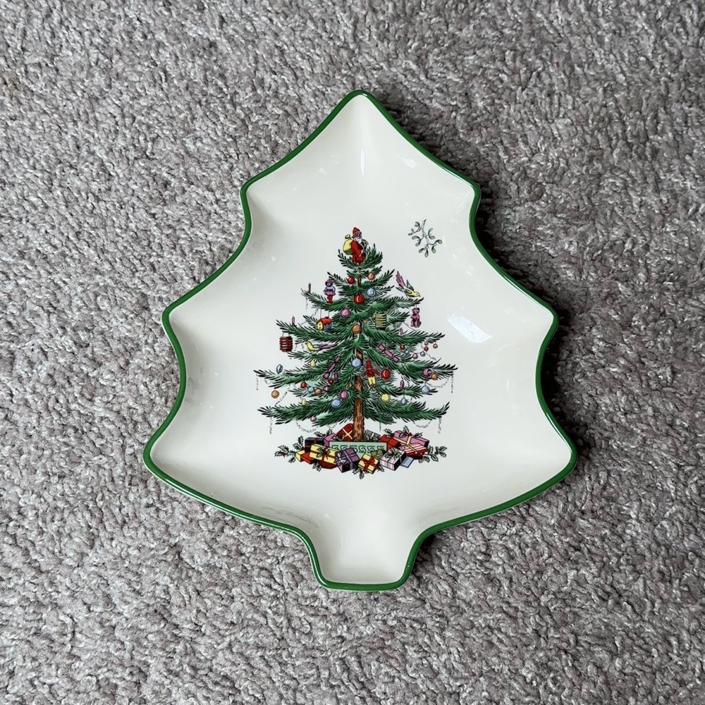 Spode Christmas Tree Shaped Serving Dish Nut Candy Trinket Dish